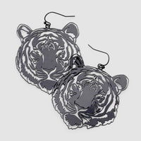 Brass Metal Cut Out Tiger Dangle Earrings