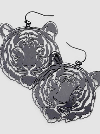 Brass Metal Cut Out Tiger Dangle Earrings