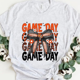 ORANGE AND BLACK BOW ADULT GAME DAY TEE-ASH