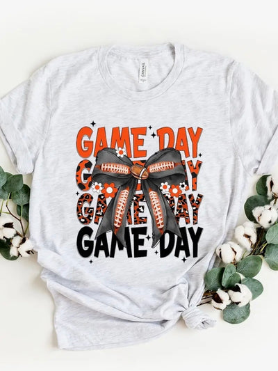 ORANGE AND BLACK BOW ADULT GAME DAY TEE-ASH
