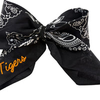 Bandana Bow Barrette Embroidered Tigers-Blk