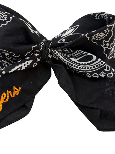 Bandana Bow Barrette Embroidered Tigers-Blk