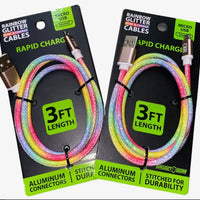 3 ft Rainbow Glitter USB to Micro USB Charging Cable Bulk