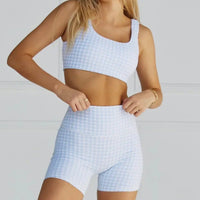 Women’s Plaid Print Cut-Out-U Neck Cami Sports Bra