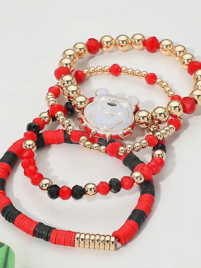 4PCS-Gameday Mascot Charm Beaded Stretch Bracelet Set