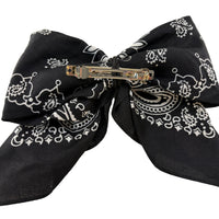 Bandana Bow Barrette Embroidered Tigers-Blk