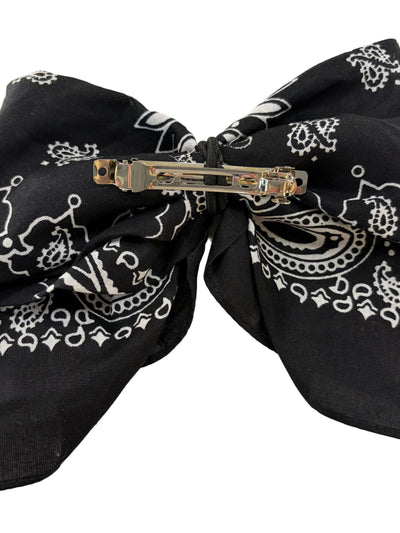 Bandana Bow Barrette Embroidered Tigers-Blk