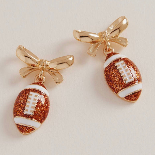 Bow Accent Football Dangle Earrings