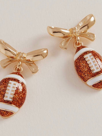Bow Accent Football Dangle Earrings
