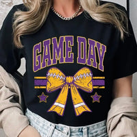 PURPLE GAME DAY FOOTBALL BOW GRAPHIC PLUS-TEE