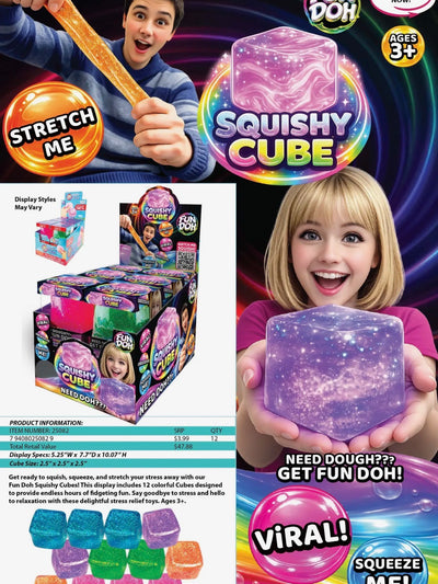 Fun Doh Squish & Squeeze Sparkle Cube Fidget Toy