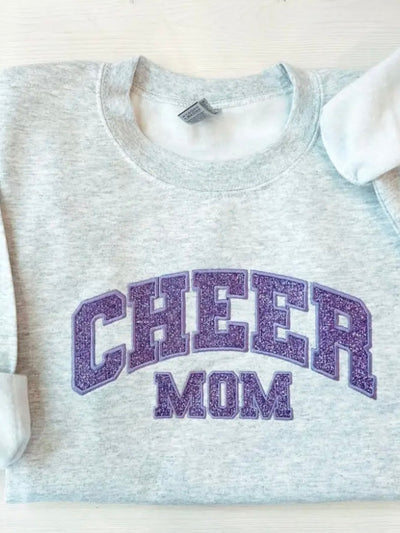 Glitter Appliqué Embroidered Cheer Mom Sweatshirt