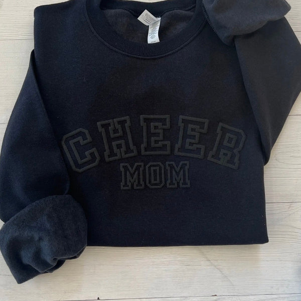 Embossed Cheer Mom Black Sweatshirt