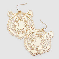 Brass Metal Cut Out Tiger Dangle Earrings