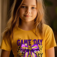 Purple Yellow Football Game Day Bow Kids Tee